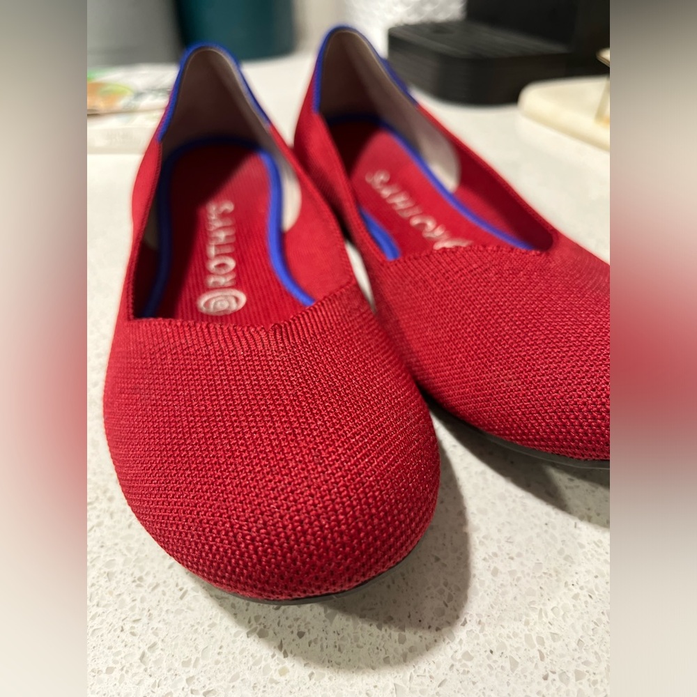 Rothy’s The Flat in bright red